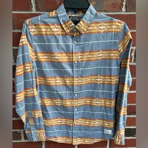 Rerun Men’s Long Sleeve Button Down Cotton Aztec Pattern Southwestern M Shirt